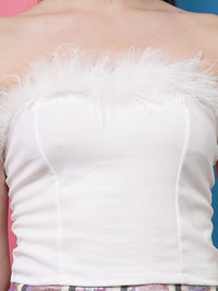 Athena Strapless Faux Fur Trim Tie-Ups Detail Tube Top