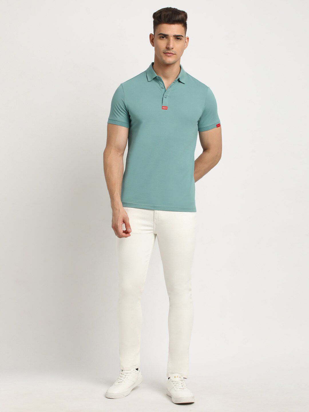 THE BEAR HOUSE Polo Collar Short Sleeves Slim Fit T-shirt
