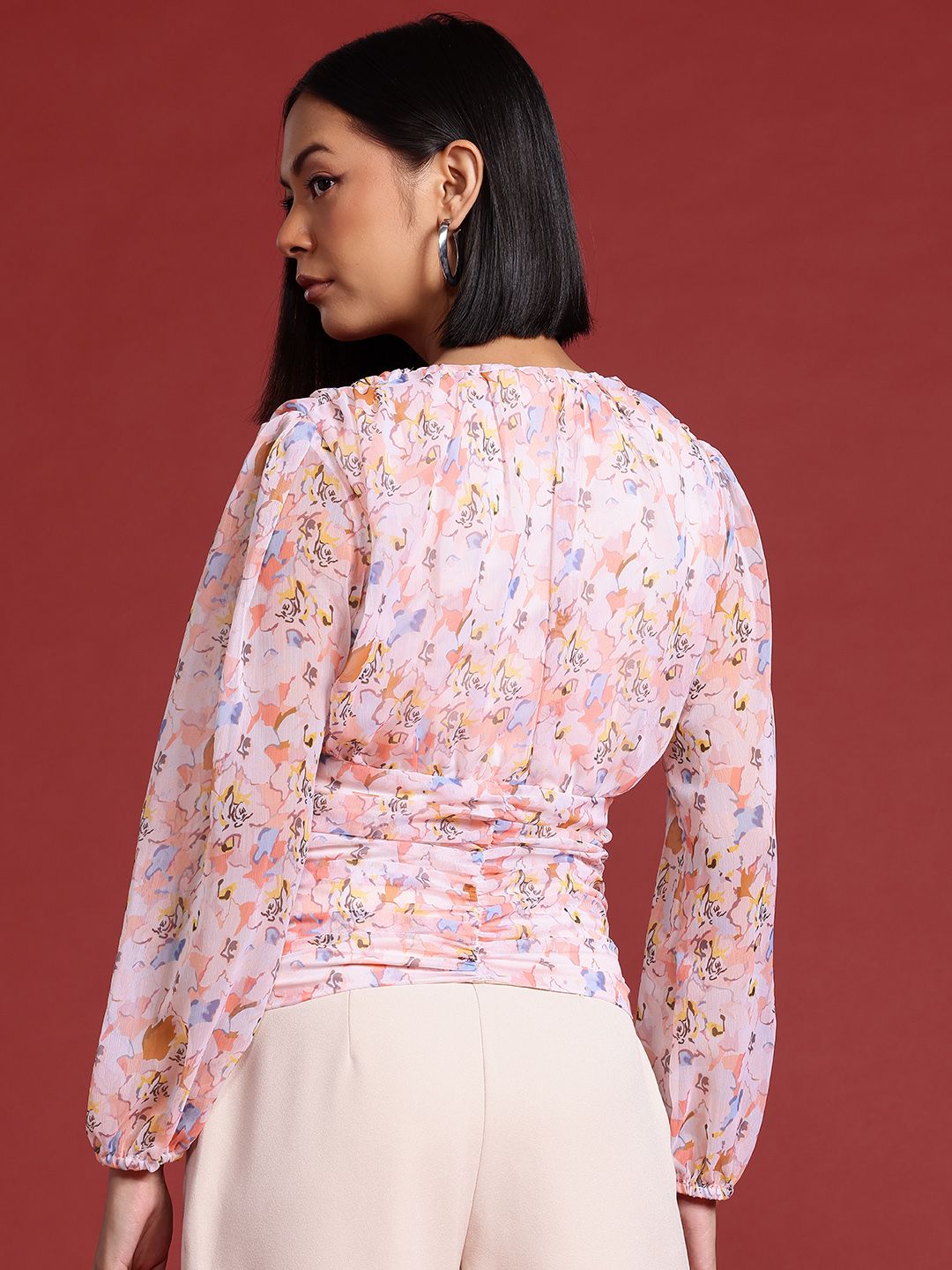 all about you Floral Print Ruched Puff Sleeve Top