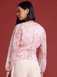 all about you Floral Print Ruched Puff Sleeve Top