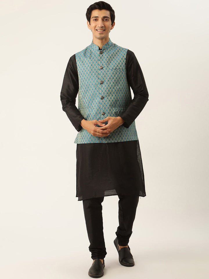 SOJANYA Mandarin Collar Silk Blend Regular Kurta With Churidar & Nehru jacket