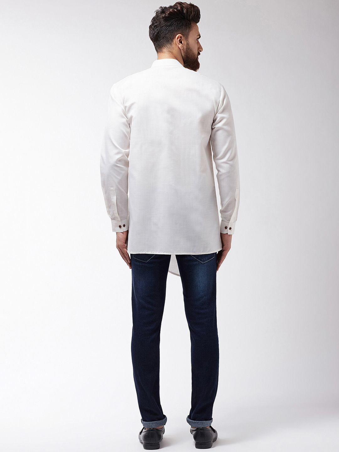 SOJANYA Lelaki Off-White Solid Asymmetric Kurta