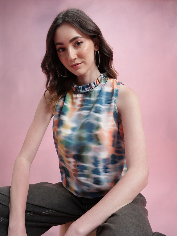 DressBerry Abstract Print Ruffled Detail Top