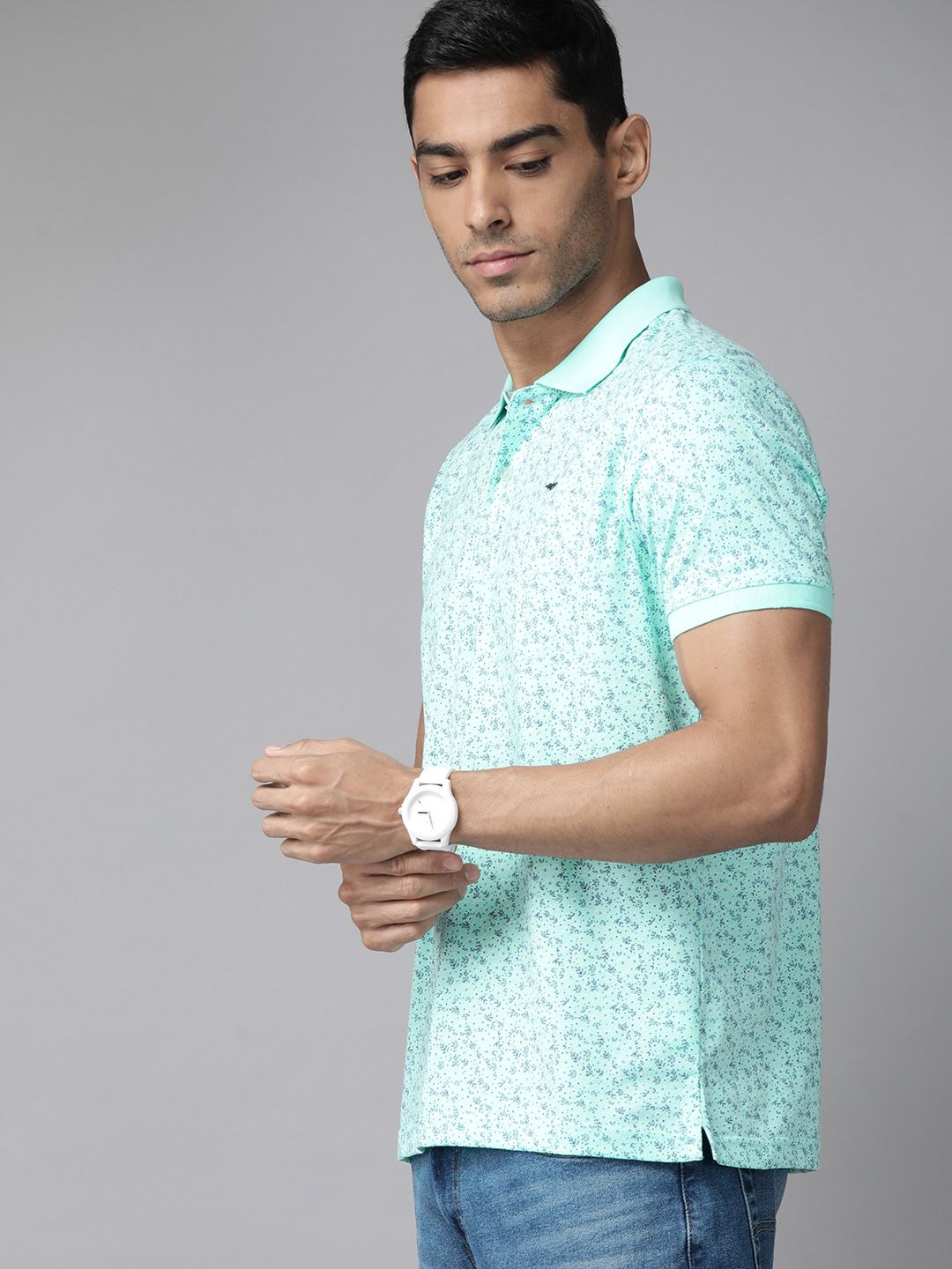 Park Avenue Floral Printed Polo Collar Slim Fit T-shirt