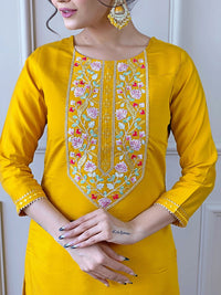KALINI Floral Embroidered Straight Kurta With Trousers & Dupatta