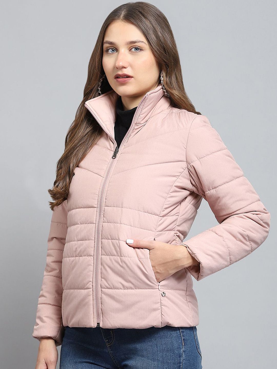 Monte Carlo Women Mock Collar Solid Casual Lightweight Padded Jacket