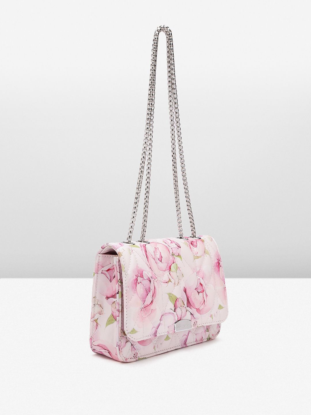 Lino Perros Floral Printed Structured Sling Bag with Quilted Detail