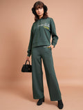 Tokyo Talkies Typography Printed Relaxed Fit Hooded Sweatshirt With Wide Leg Trousers