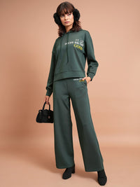 Tokyo Talkies Typography Printed Relaxed Fit Hooded Sweatshirt With Wide Leg Trousers