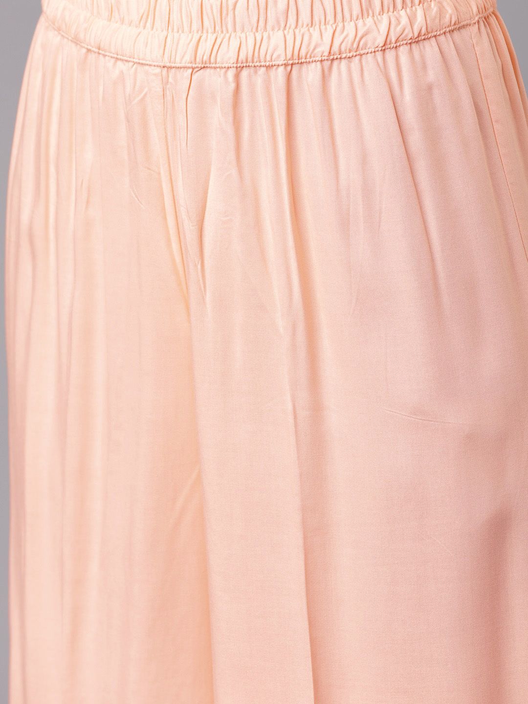 Vishudh Women Peach-Coloured & Gold-Toned Solid Kurta with Palazzos & Dupatta