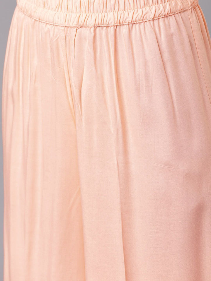 Vishudh Women Peach-Coloured & Gold-Toned Solid Kurta with Palazzos & Dupatta