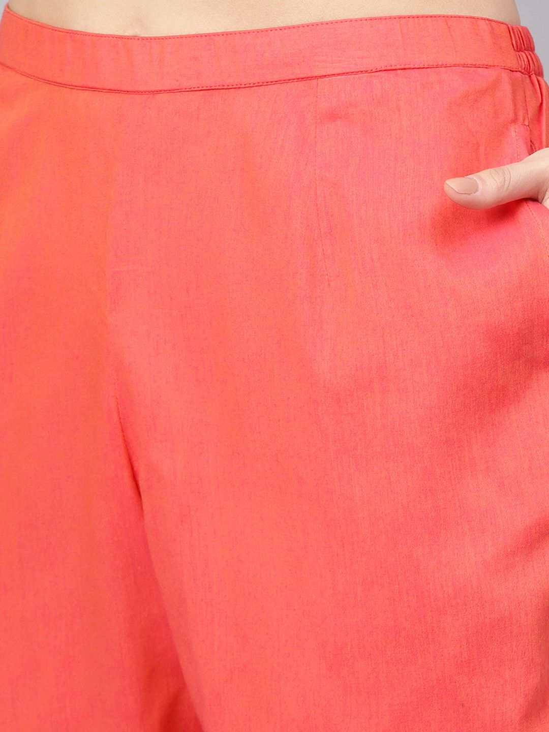 Gerua By Libas Women Coral Red  Pink Self Design Kurta with Trousers