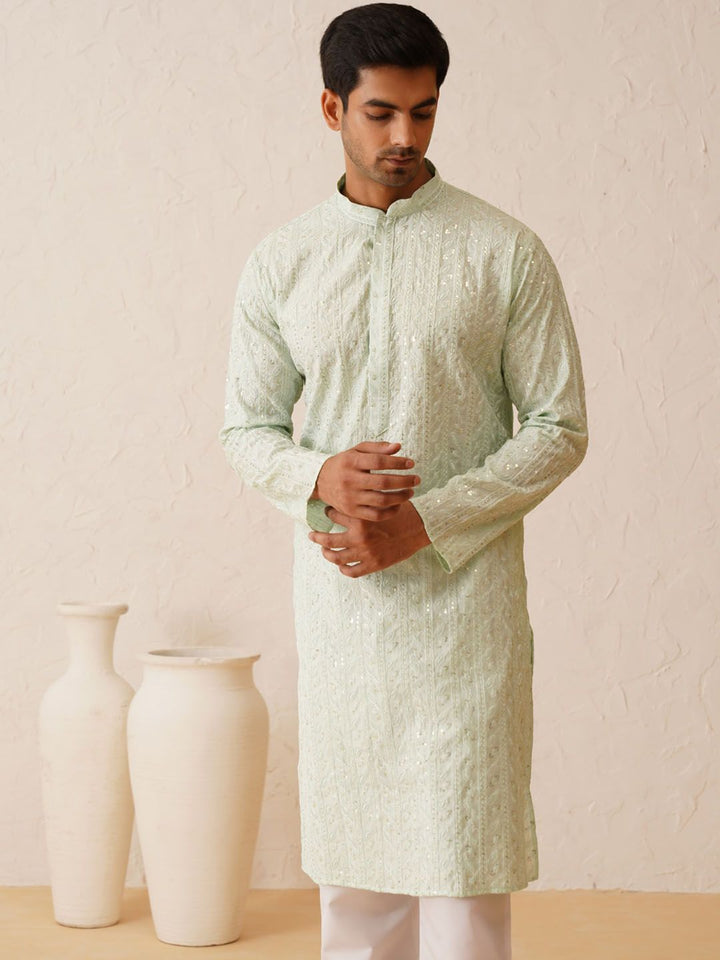 SOJANYA LUXE Ethnic Motifs Embroidered Mandarin Collar Sequined Straight Kurta