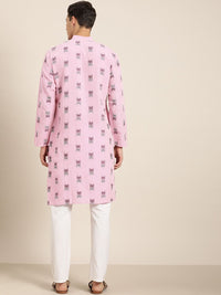 SOJANYA Men Pink & Black Printed Kurta