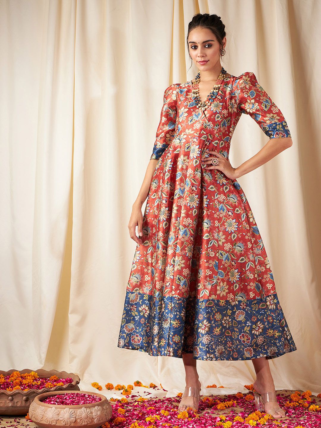 Shae by SASSAFRAS Orange & Blue Floral Maxi Dress