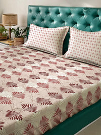 KLOTTHE Beige & Brown Floral Printed Cotton 400 TC King Bedsheet Sets 2.5 m x 2.25 m