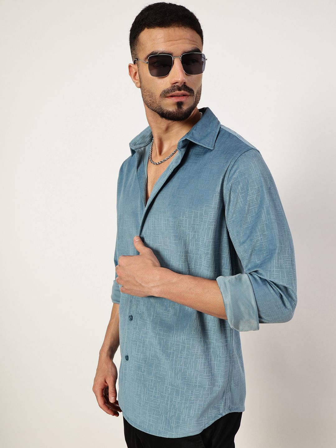 Thomas Scott Men Premium Spread Collar Textured Slim Fit Casual Shirt