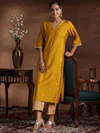Libas Ethnic Motifs Printed Zari Silk Straight Kurta