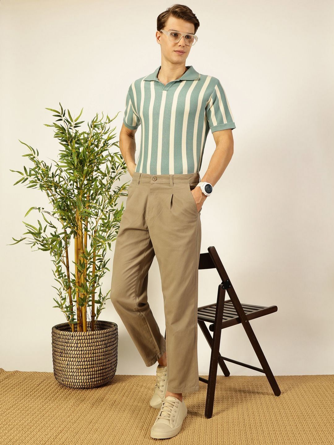 Thomas Scott Men Bio Finish Striped Polo Collar Cotton T-shirt