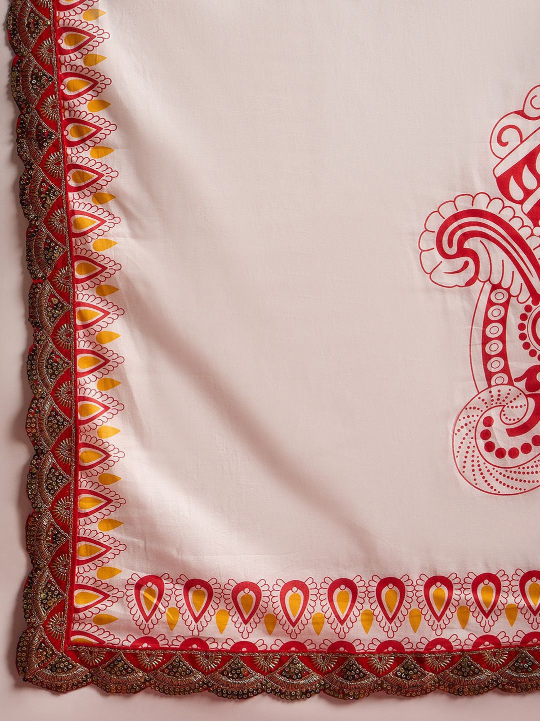 Saree mall Peach Cotton Ethnic Embellished Durga Puja Saree