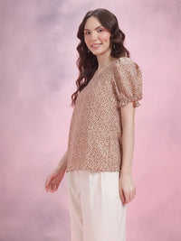 DressBerry Animal Print Sweetheart Neck Puff Sleeve Top
