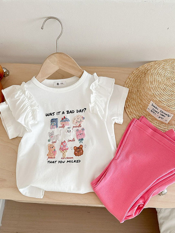 YK Girls Printed Top With Trouser Clothing Set