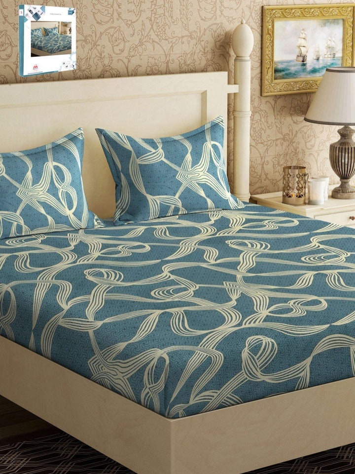 Myntra Elegant Homes Book Fold Turquoise Blue Printed Set Cadar King 300TC 2.5m x 2.25m
