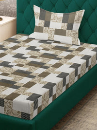 KLOTTHE Cadar Bujang Bercetak Geometrik Putih & Hijau 400 TC Kapas dengan 1 Sarung Bantal