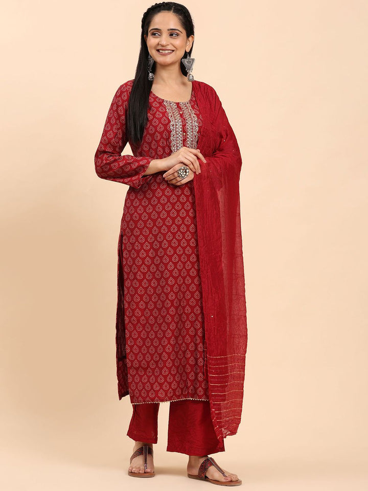 Mamicha Women Ethnic Motifs Printed Regular Pure Cotton Kurta with Palazzos & With Dupatta