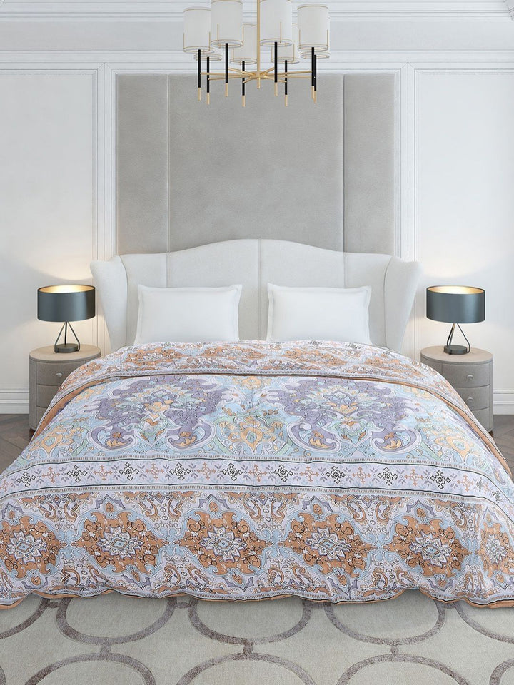 Monte Carlo Brown & White Ethnic Motifs Printed Mild Winter 210 GSM Double Bed Duvet