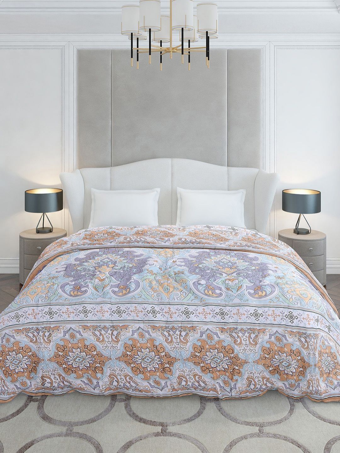 Monte Carlo Brown & White Ethnic Motifs Printed Mild Winter 210 GSM Double Bed Duvet