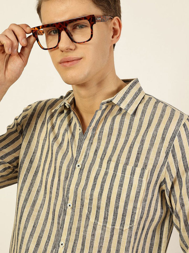 Thomas Scott Men Premium Vertical Striped Linen Slim Fit Casual Shirt