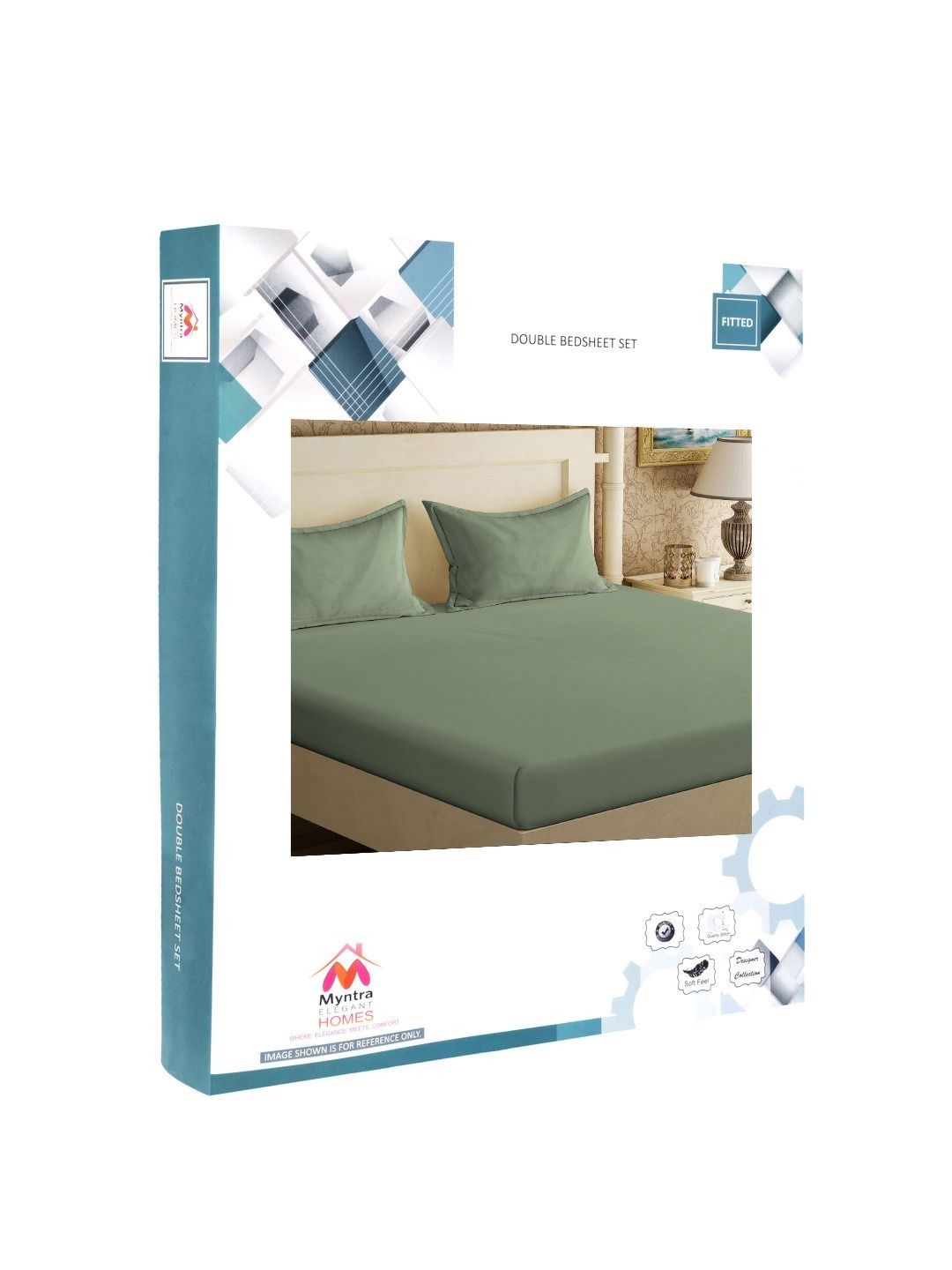 Myntra Elegant Homes Green Solid 300 TC Fitted King Fine Bedsheet Dengan 2 Sarung Bantal