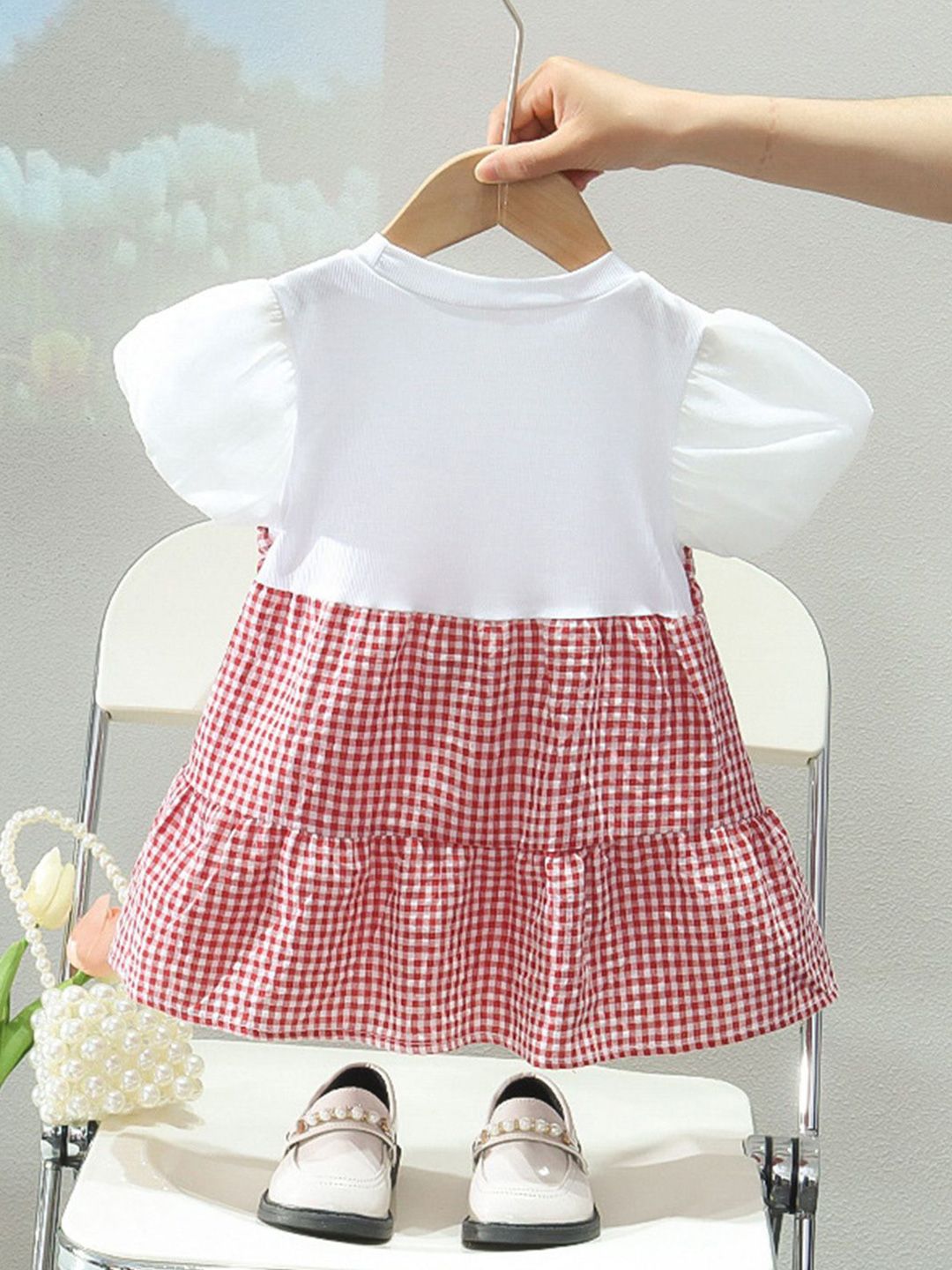 YK Girls Cotton Checked Pinafore Dress