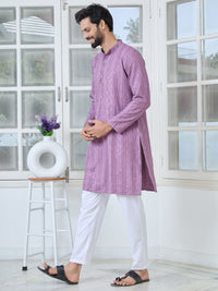 See Designs Floral Embroidered Mandarin Collar Thread Work Straight Kurta