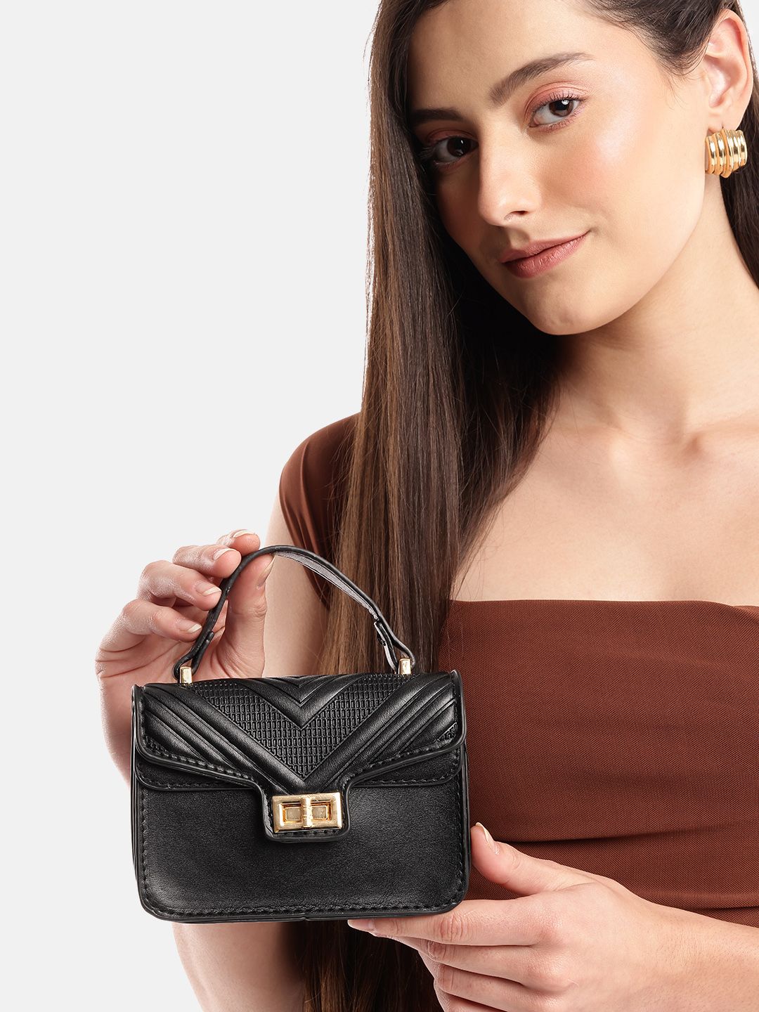 DressBerry Textured Structured Satchel Bag