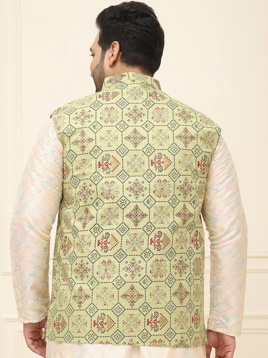 SOJANYA PLUS Men Printed Mandarin Collar Cotton Linen Nehru Jacket