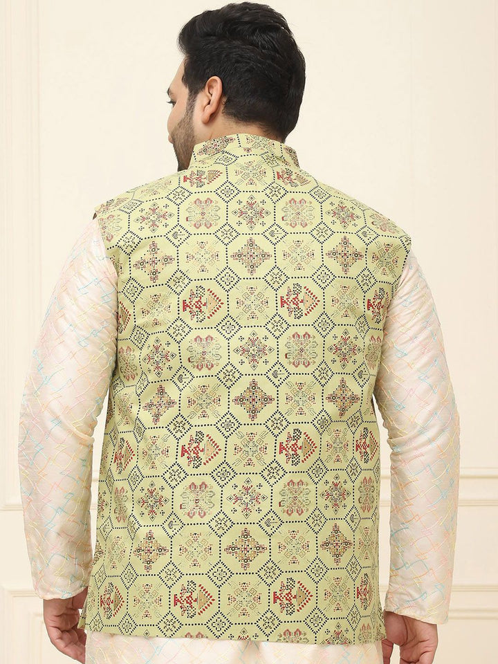 SOJANYA PLUS Lelaki Printed Mandarin Collar Cotton Linen Jaket Nehru