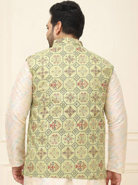 SOJANYA PLUS Lelaki Printed Mandarin Collar Cotton Linen Jaket Nehru