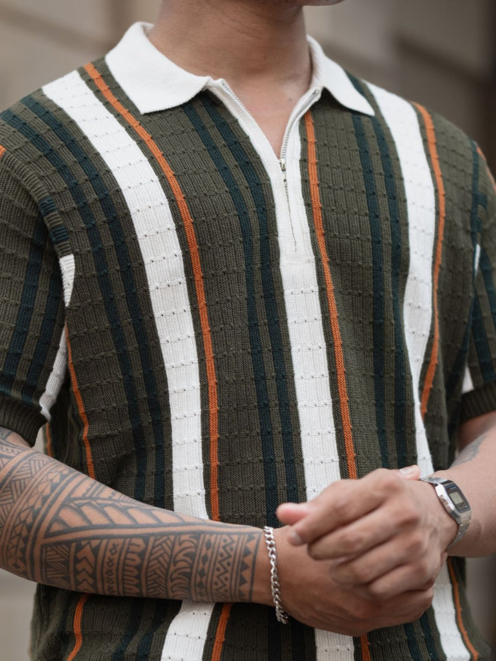 Powerlook Men Striped Polo Collar Pure Cotton T-shirt