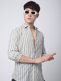 VASTRADO Men Classic Slim Fit Spread Collar Vertical Striped Cotton Casual Shirt