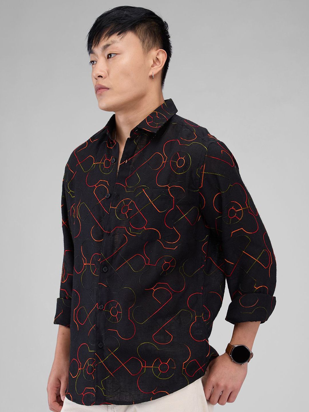 VASTRADO Men Classic Cutaway Collar Ethnic Motifs Printed Cotton Slim Fit Casual Shirt