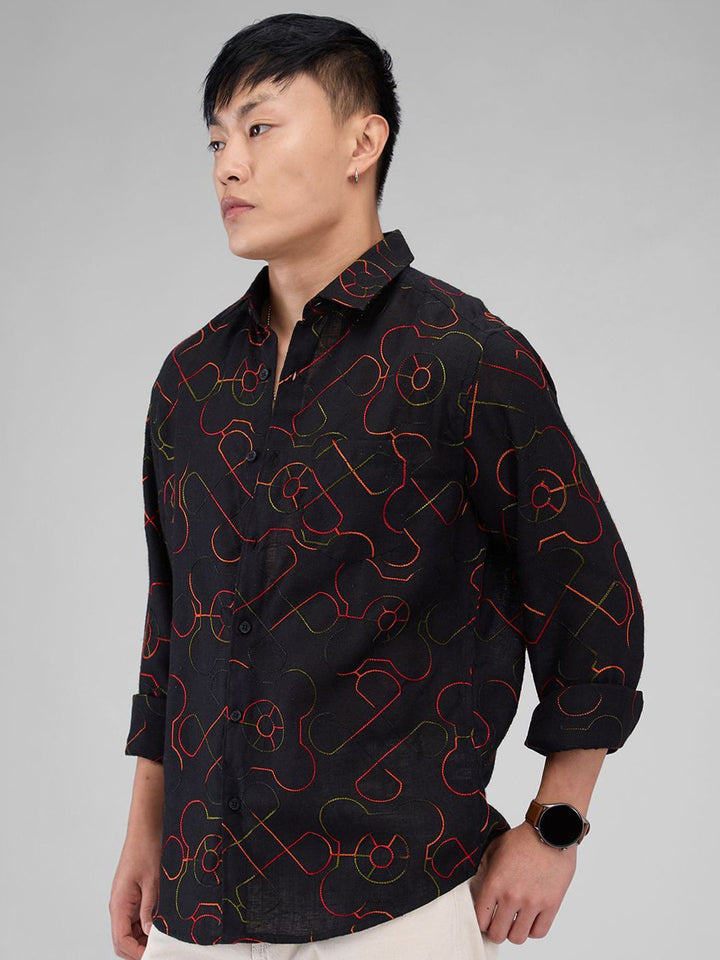 VASTRADO Men Classic Cutaway Collar Ethnic Motifs Printed Cotton Slim Fit Casual Shirt