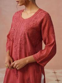 Rumah Wanita Chikankari Berhias Benang Kerja Chanderi Sutera Kurta