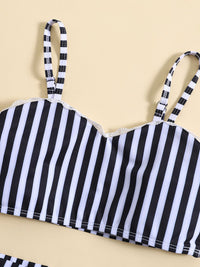 YK Girls Striped Shoulder Straps Swim Bikini Set