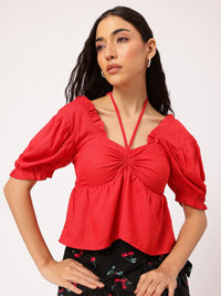 DressBerry Fairy-Collection Sweetheart Tie-Up Neck Cotton Empire Top