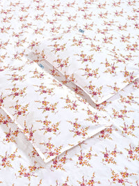 KLOTTHE White Floral Polycotton 300 TC Fitted King Fine Bedsheet dengan 2 Sarung Bantal-98 x 89 inci