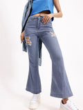 DressBerry Women Fresh And Modern Distressed Pure Cotton Flared Jeans