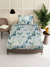 Myntra Elegant Homes Blue & Grey Printed Pure Cotton 400TC Single Bedsheet Set 2.25 x 1.5m