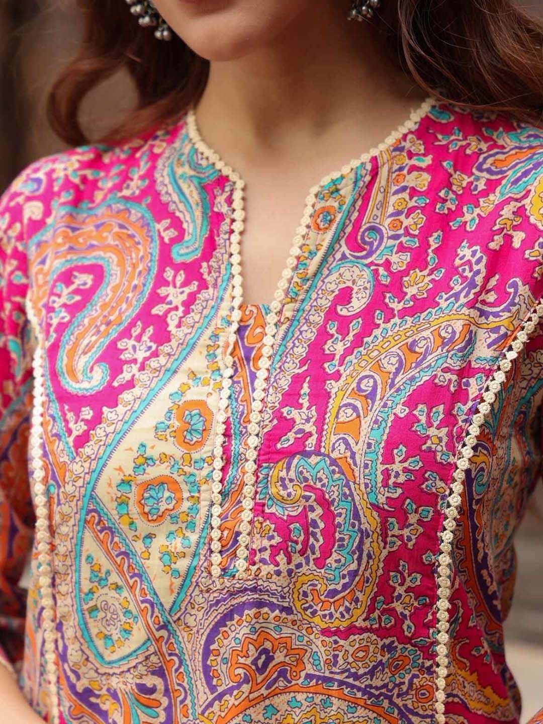 Rain & Rainbow Women Ethnic Motifs Printed Flared Sleeves Mirror Work Kurta